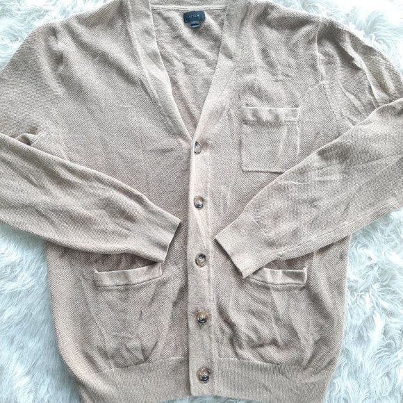 J. Crew Men's Tan Knitted Buttons Up Front Pocket Cardigan Sweater Size M - Picture 2 of 8